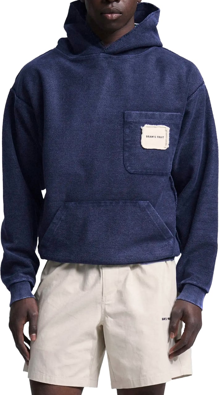 Bram's Fruit Chest Pocket Hoodie - Washed Navy Blauw