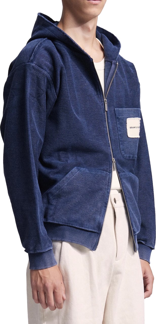 Bram's Fruit Chest Pocket Zipper Hoodie - Washed Navy Blauw