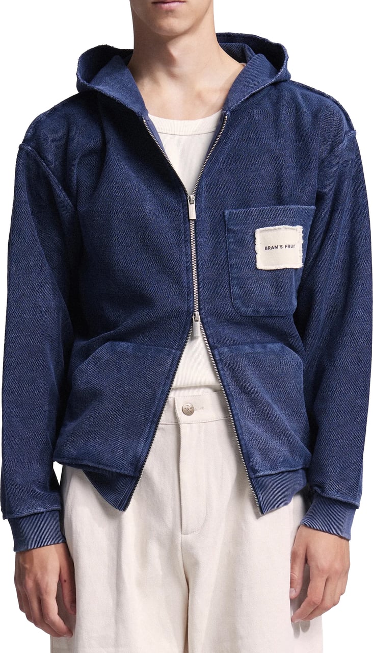 Bram's Fruit Chest Pocket Zipper Hoodie - Washed Navy Blauw
