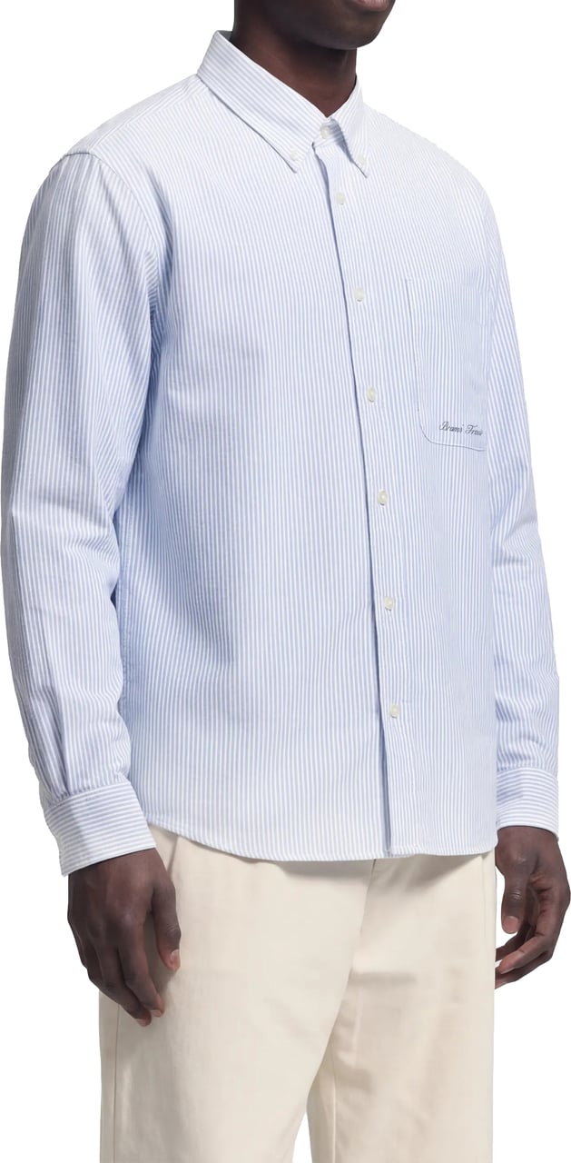 Bram's Fruit Distressed Oxford Shirt Longsleeve - Light Blue Blauw