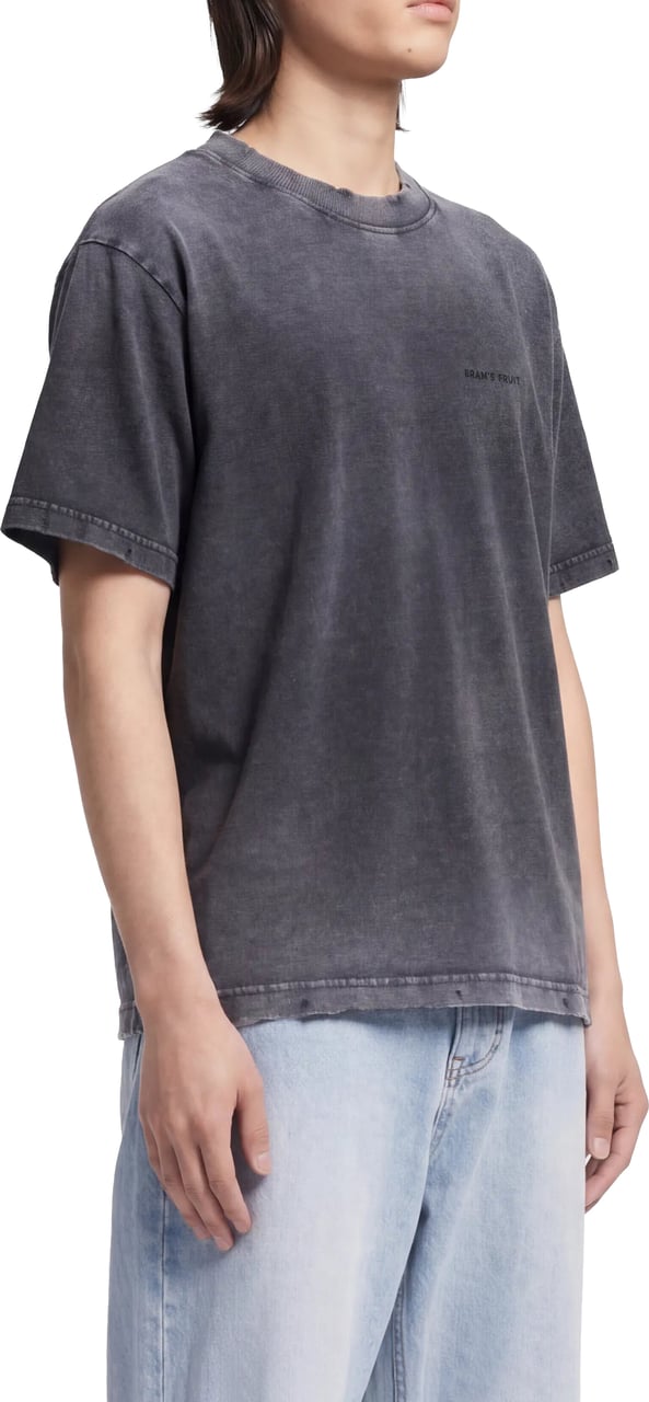 Bram's Fruit Distressed Big Lemon Outline T-shirt - Shadow Black Zwart