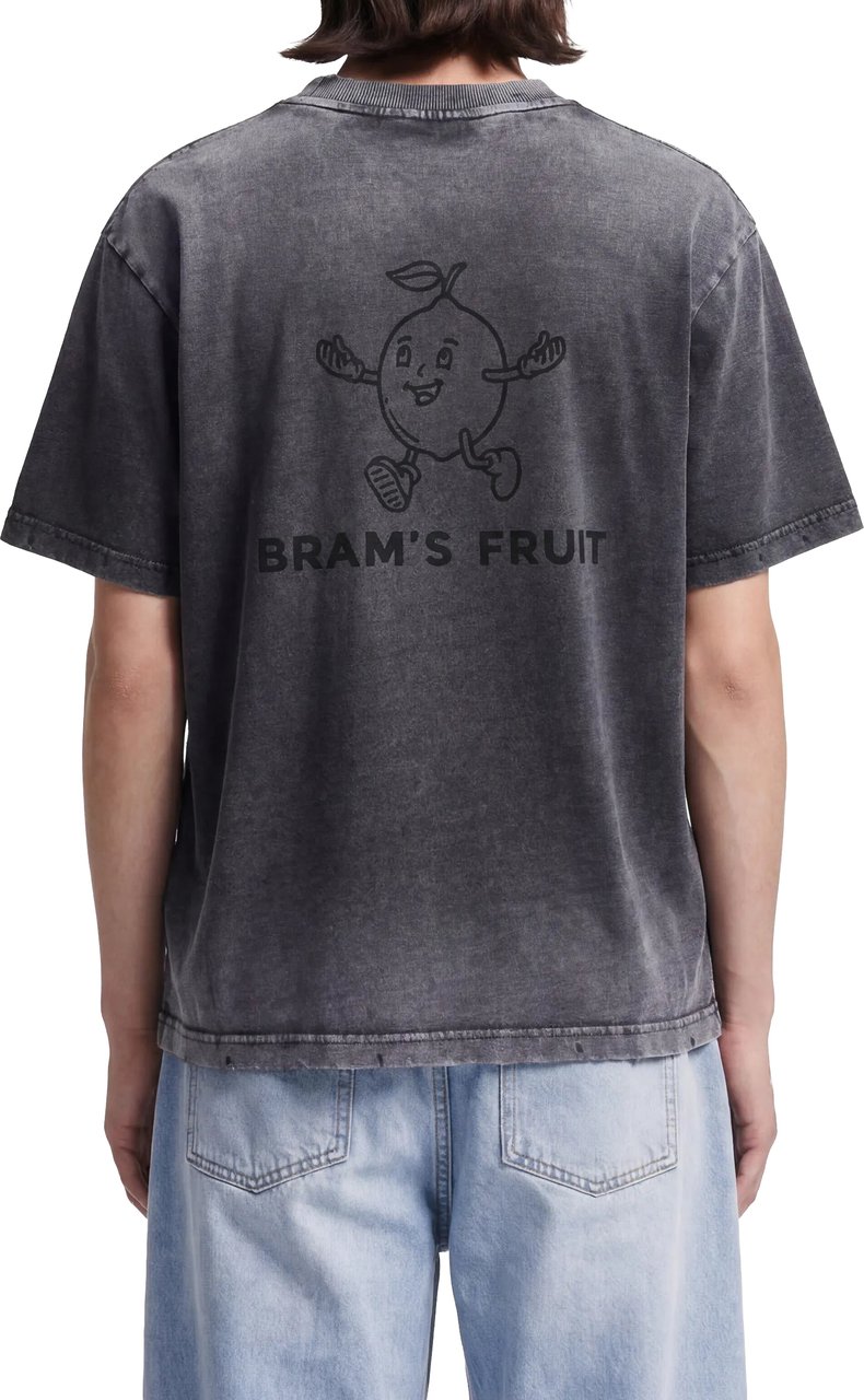Bram's Fruit Distressed Big Lemon Outline T-shirt - Shadow Black Zwart