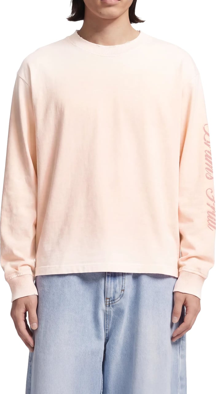 Bram's Fruit Distressed Script Logo Longsleeve - Strawberry Milkshake Pink Roze