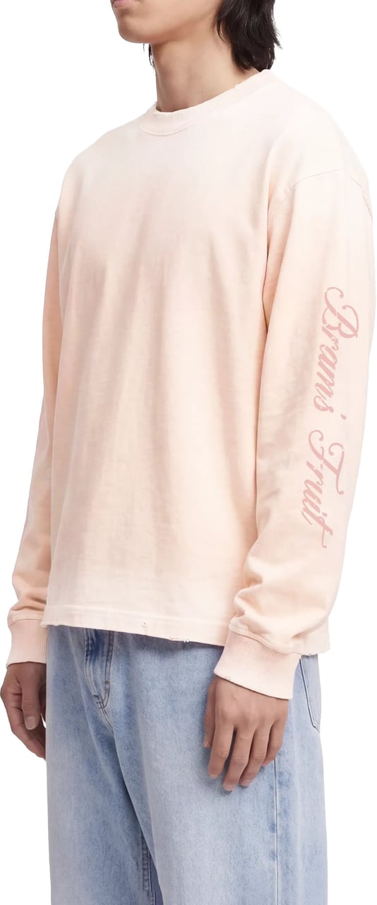 Bram's Fruit Distressed Script Logo Longsleeve - Strawberry Milkshake Pink Roze
