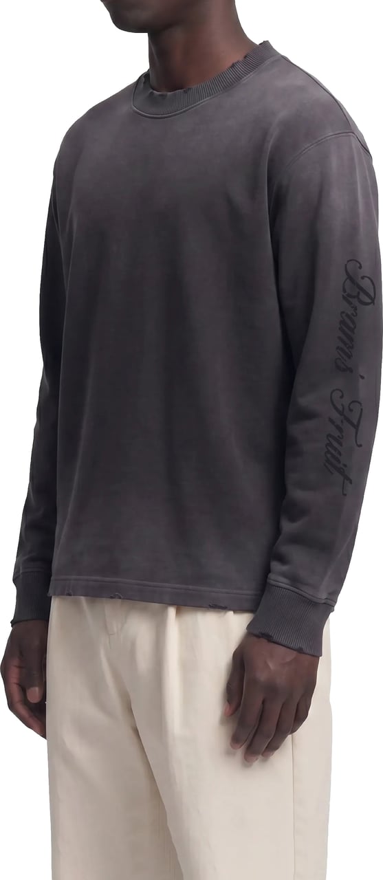 Bram's Fruit Distressed Script Logo Longsleeve - Shadow Black Zwart