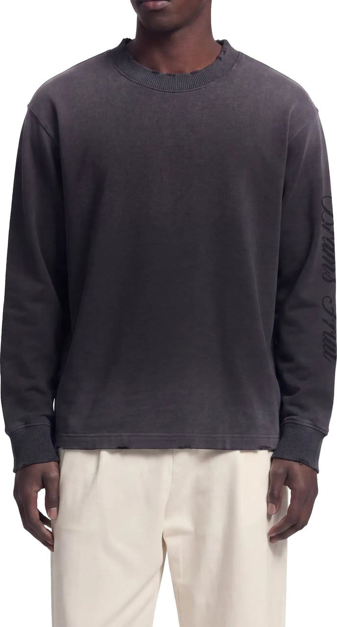 Bram's Fruit Distressed Script Logo Longsleeve - Shadow Black Zwart