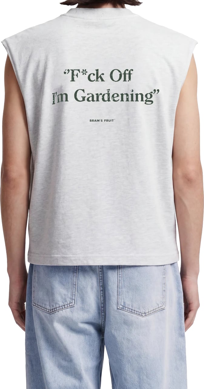Bram's Fruit Distressed “F*ck Off I'm Gardening” Sleeveless T-shirt - Grey Melange Grijs
