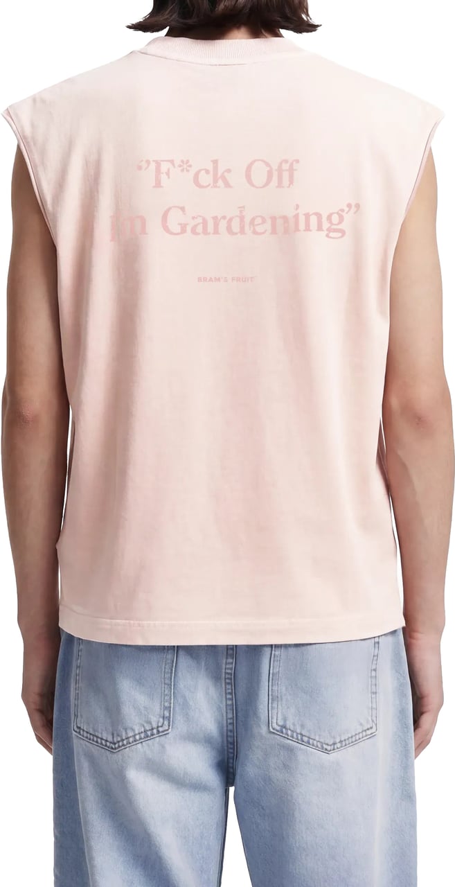 Bram's Fruit Distressed “F*ck Off I'm Gardening” Sleeveless T-shirt - Strawberry Milkshake Pink Roze