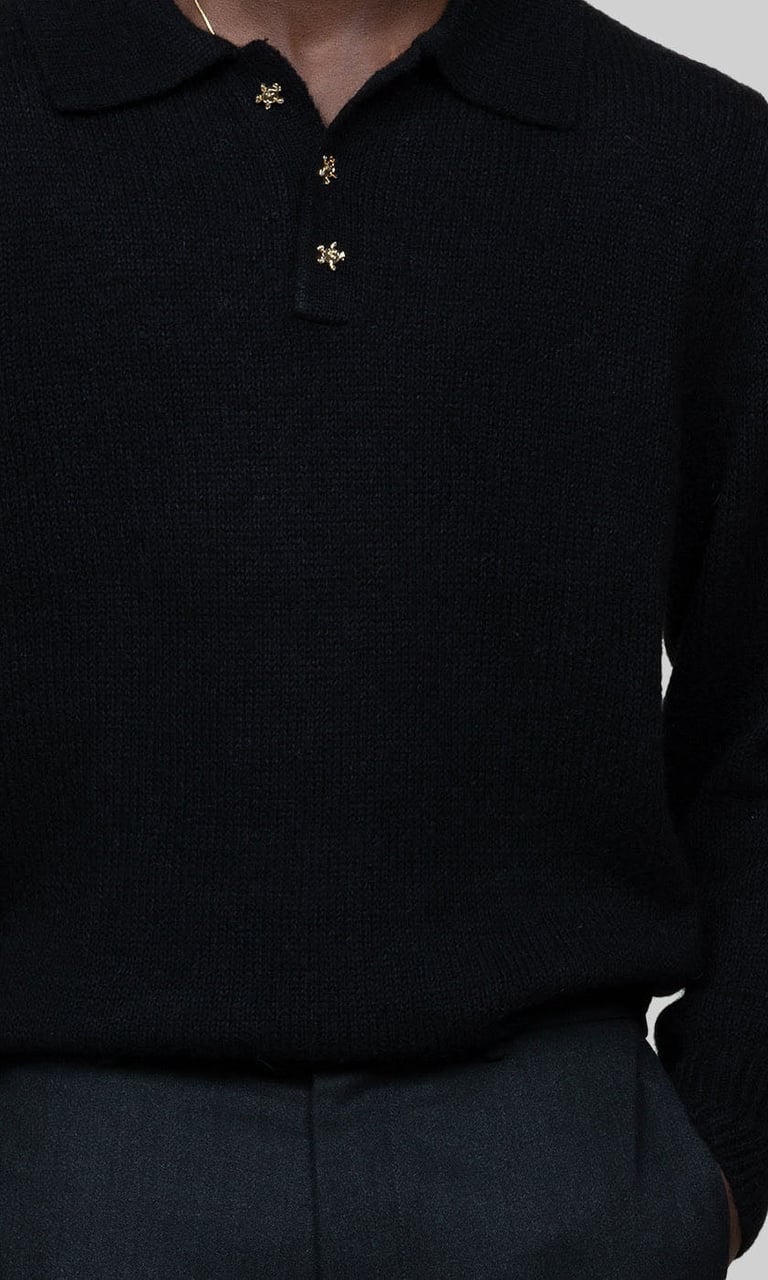 Bram's Fruit Lemon Polo Knit - Black Zwart