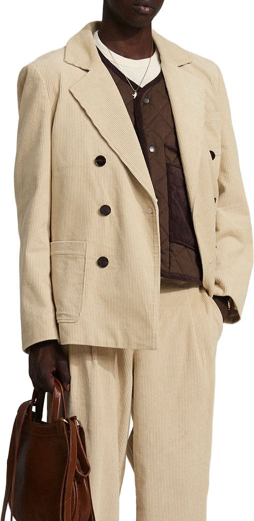 Bram's Fruit Corduroy Double Breasted Suit Jacket - Beige Beige