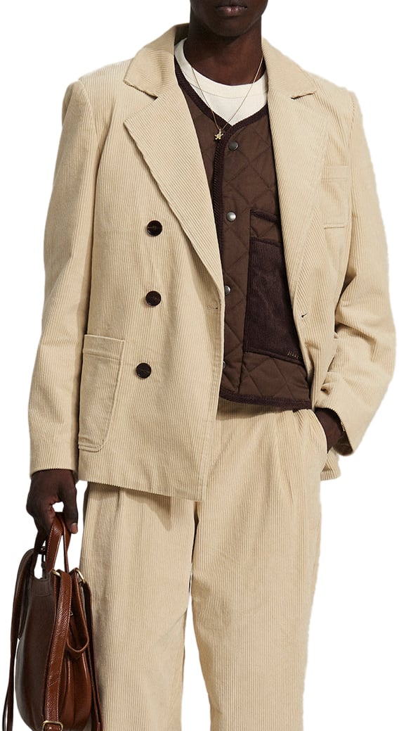 Bram's Fruit Corduroy Double Breasted Suit Jacket - Beige Beige