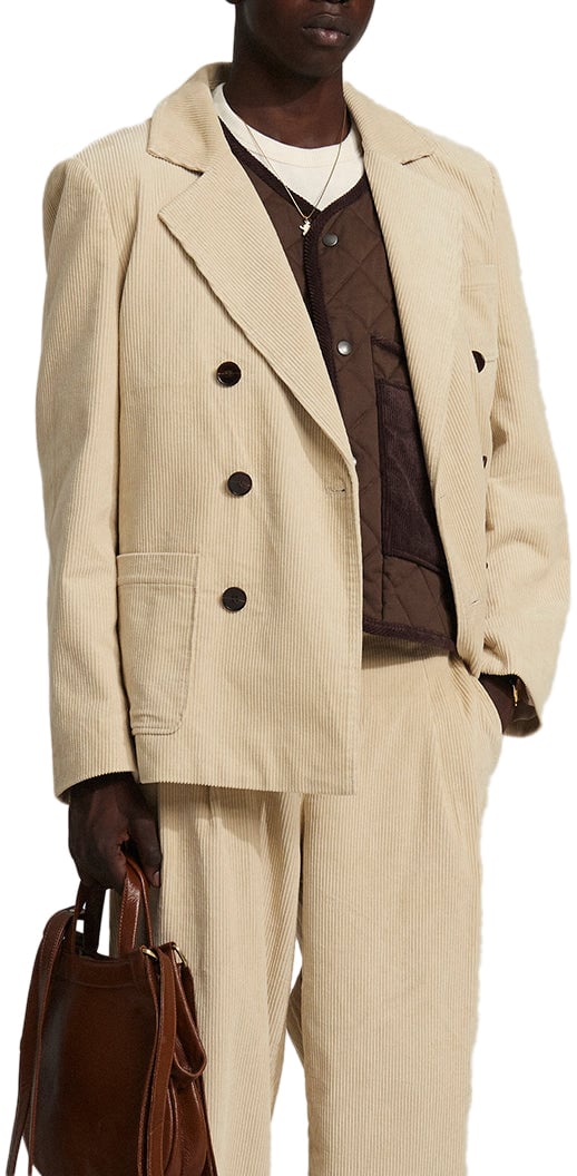 Bram's Fruit Corduroy Double Breasted Suit Jacket - Beige Beige