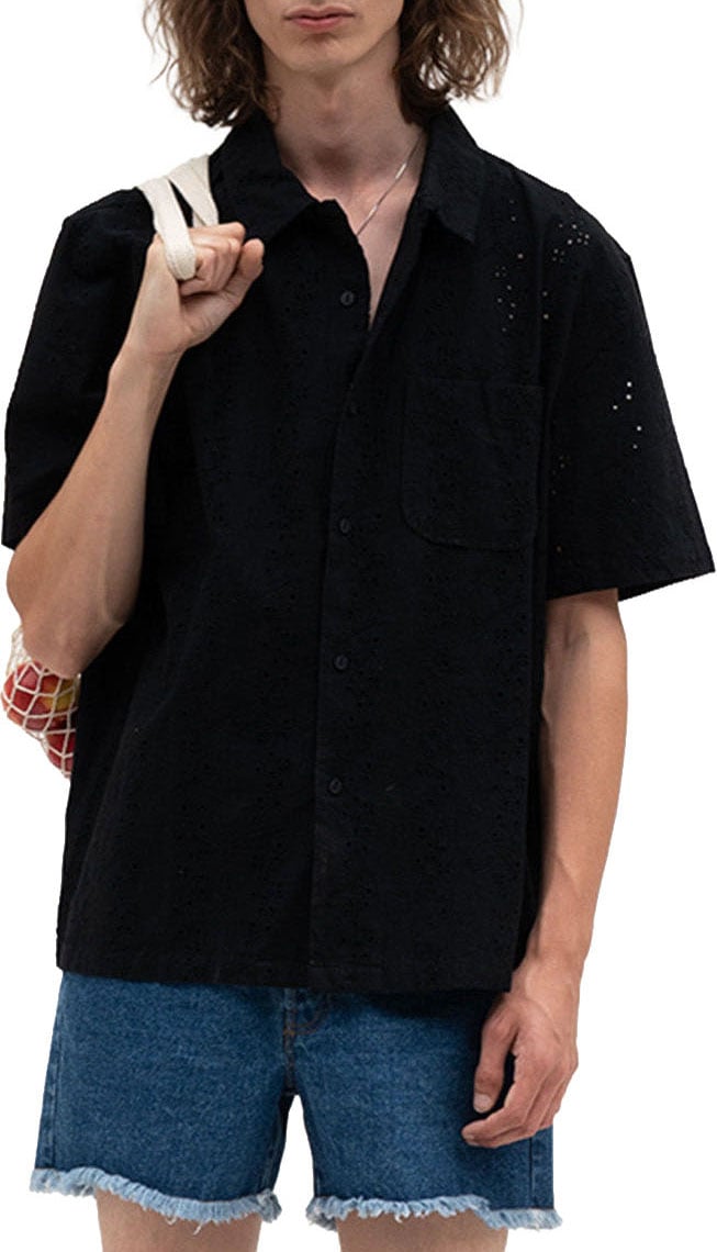 Bram's Fruit Broderie Shirt Shortsleeve - Black Zwart