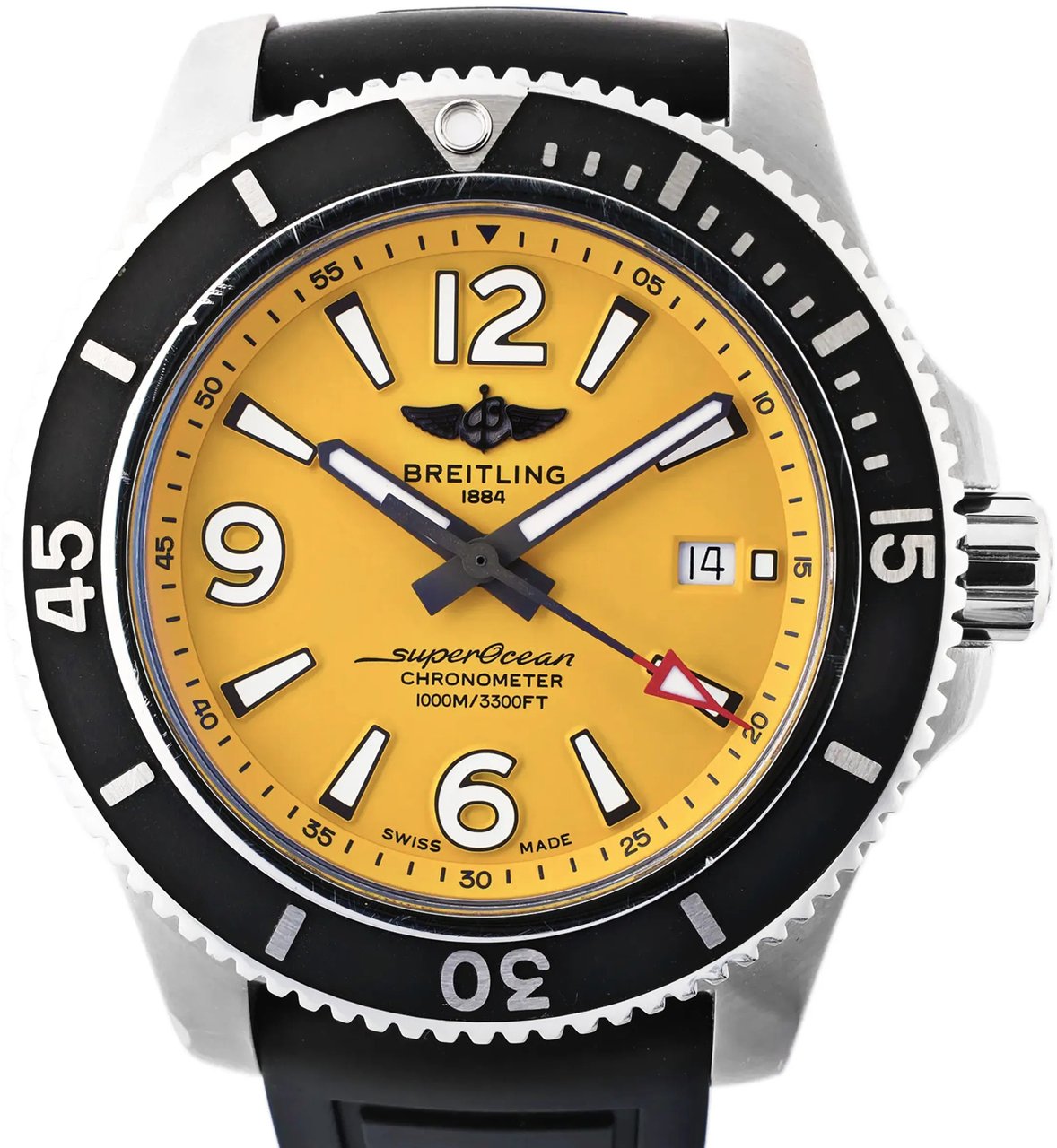 Breitling Breitling Superocean A17367 SS x Rubber AT Watch with Yellow Dial Geel