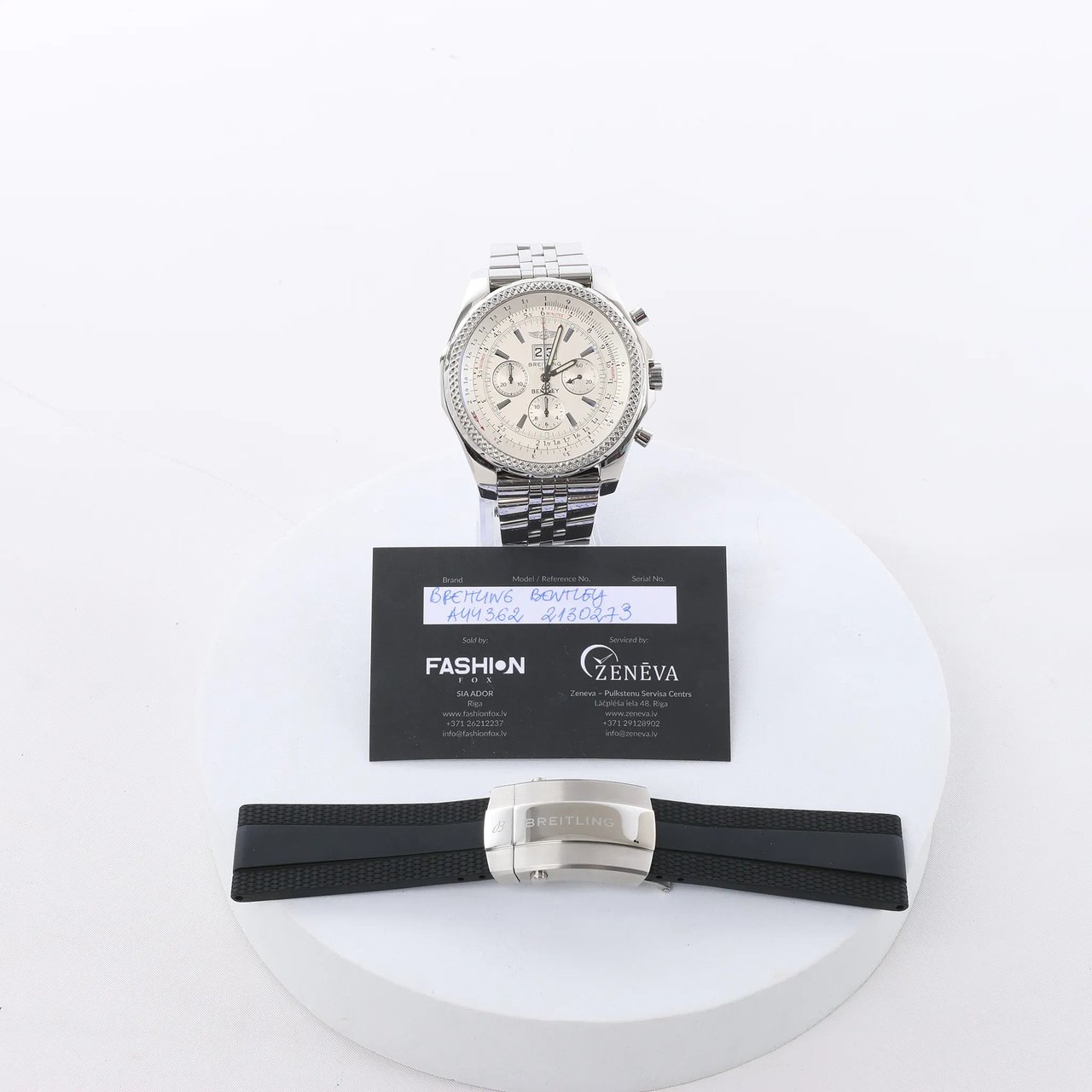 Breitling Bentley A44362 2130273 SS & Rubber AT Watch with Beige Dial Beige