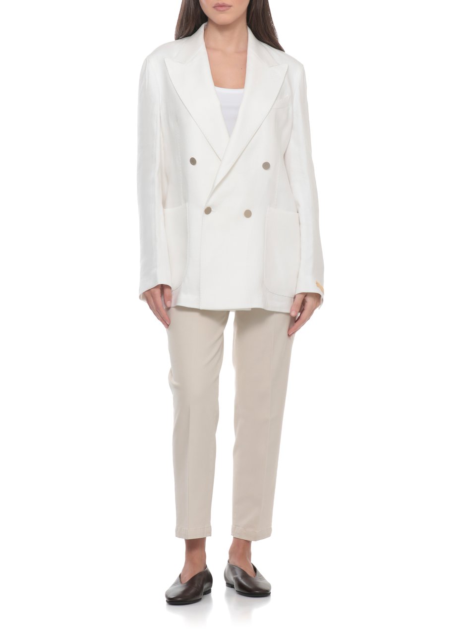 Briglia White Blanchette Double-Breasted Wool Blazer Wit