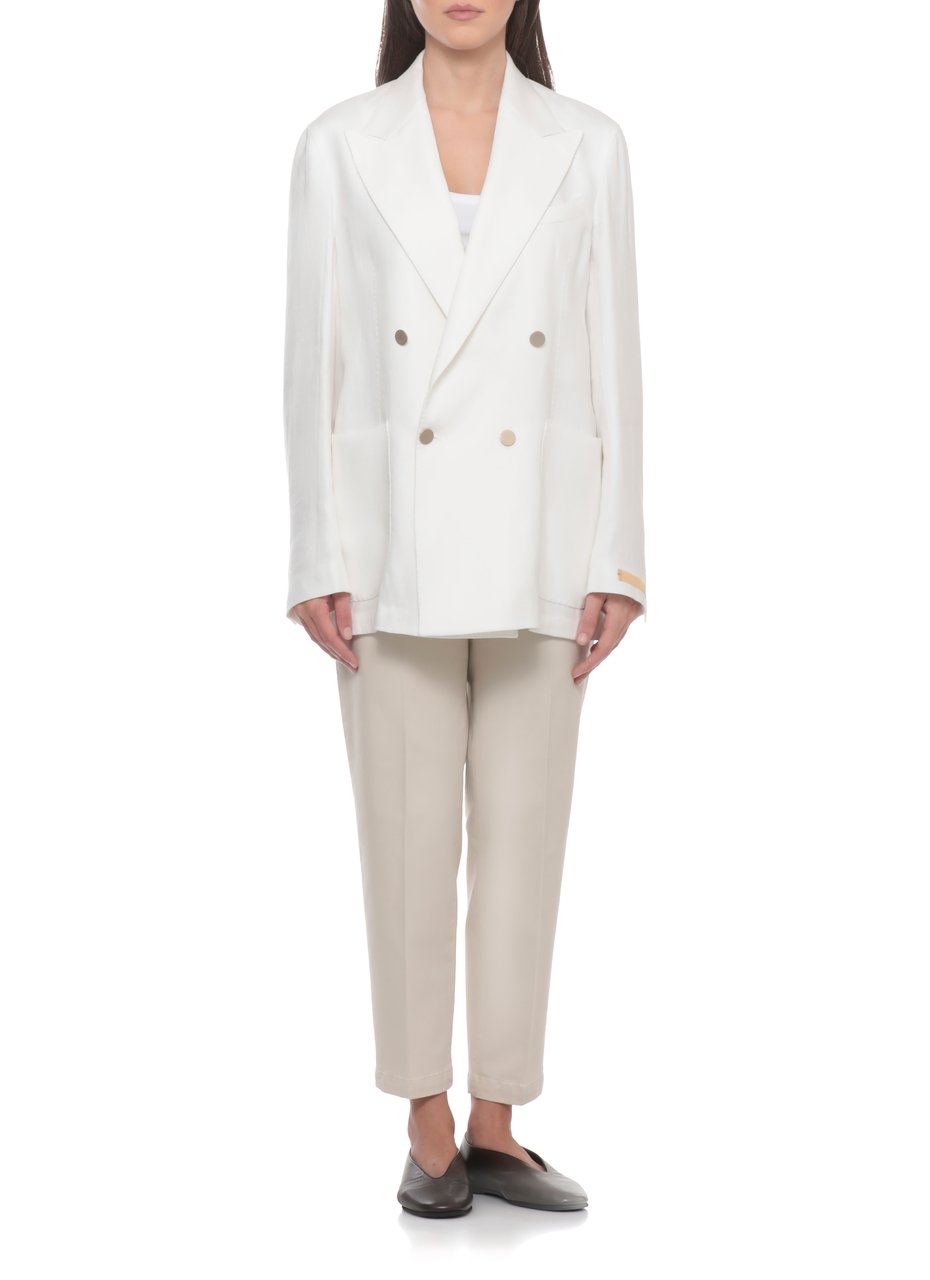Briglia White Blanchette Double-Breasted Wool Blazer Wit