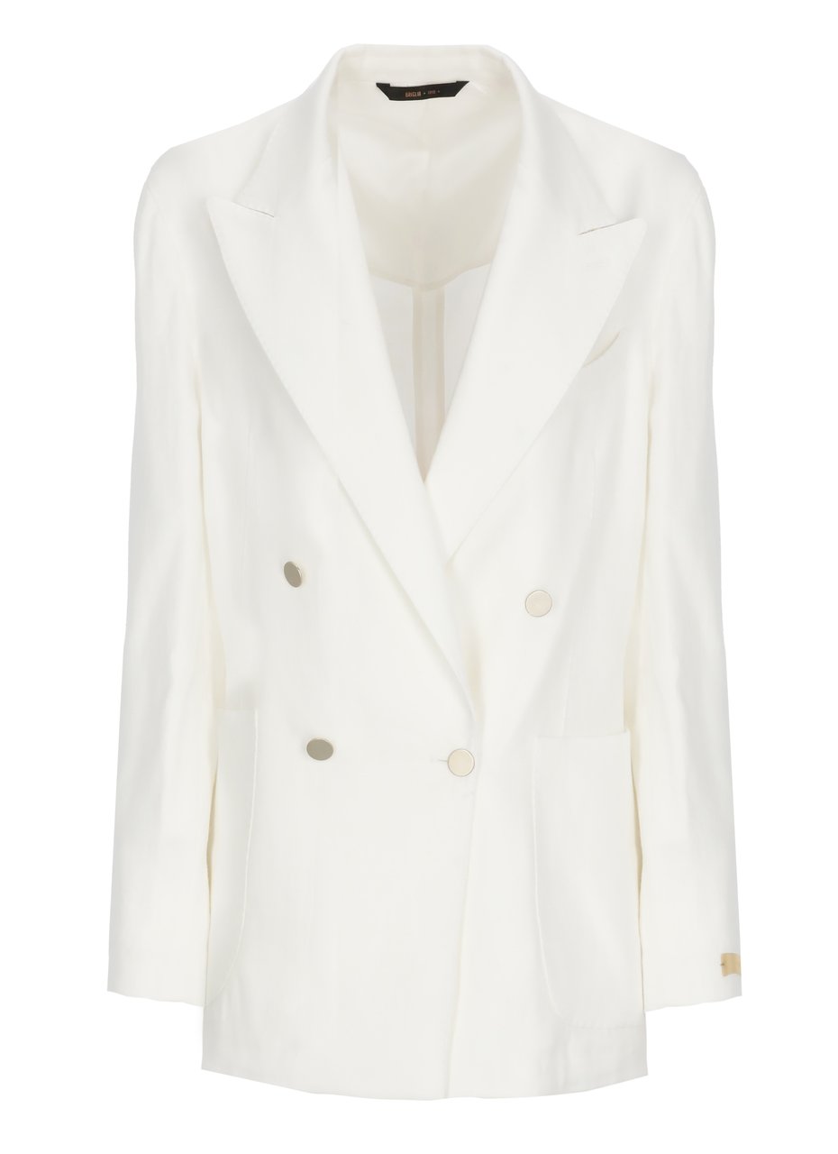 Briglia White Blanchette Double-Breasted Wool Blazer Wit