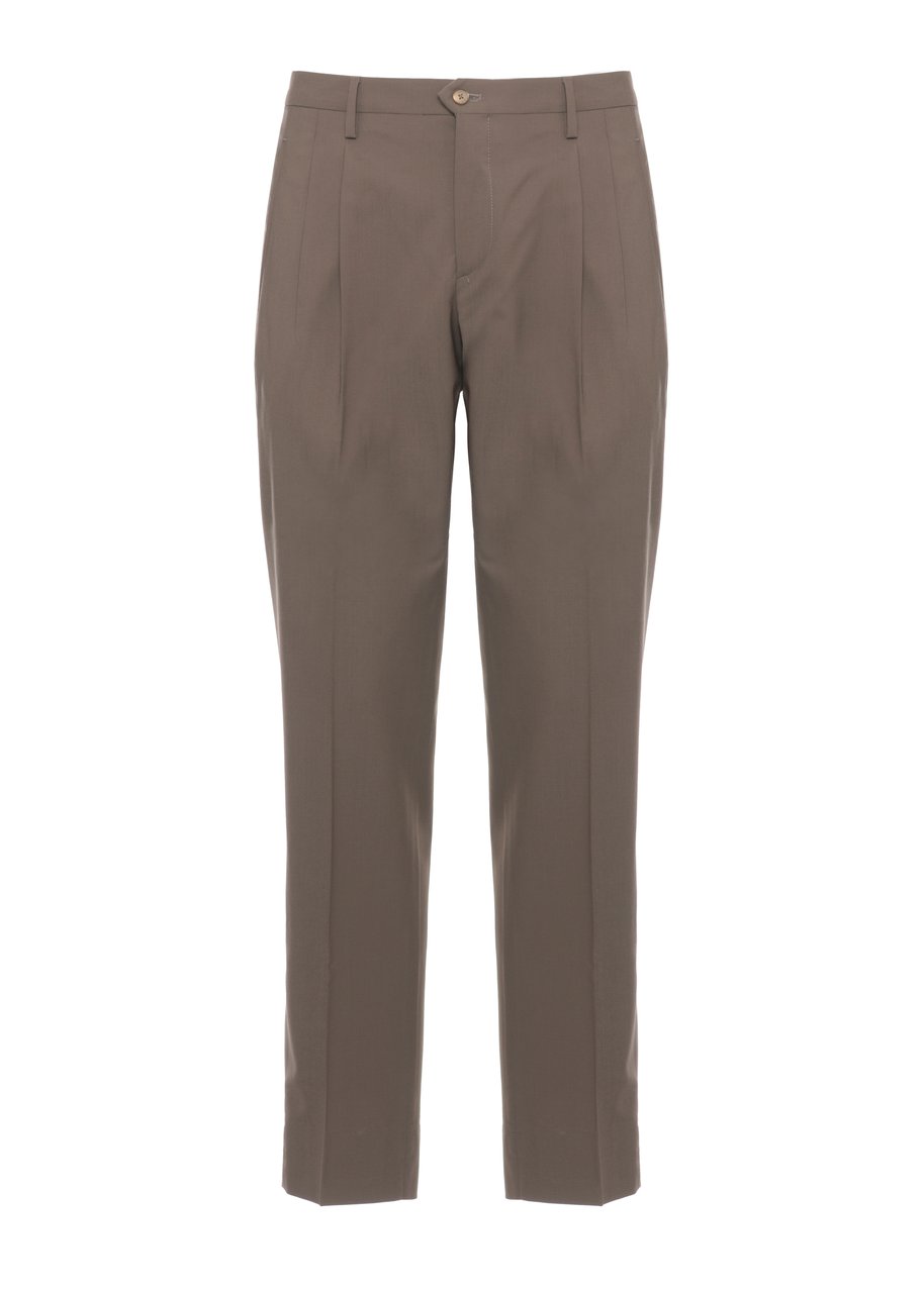 Briglia Brown Plattis Wool Straight-Leg Pants Grijs
