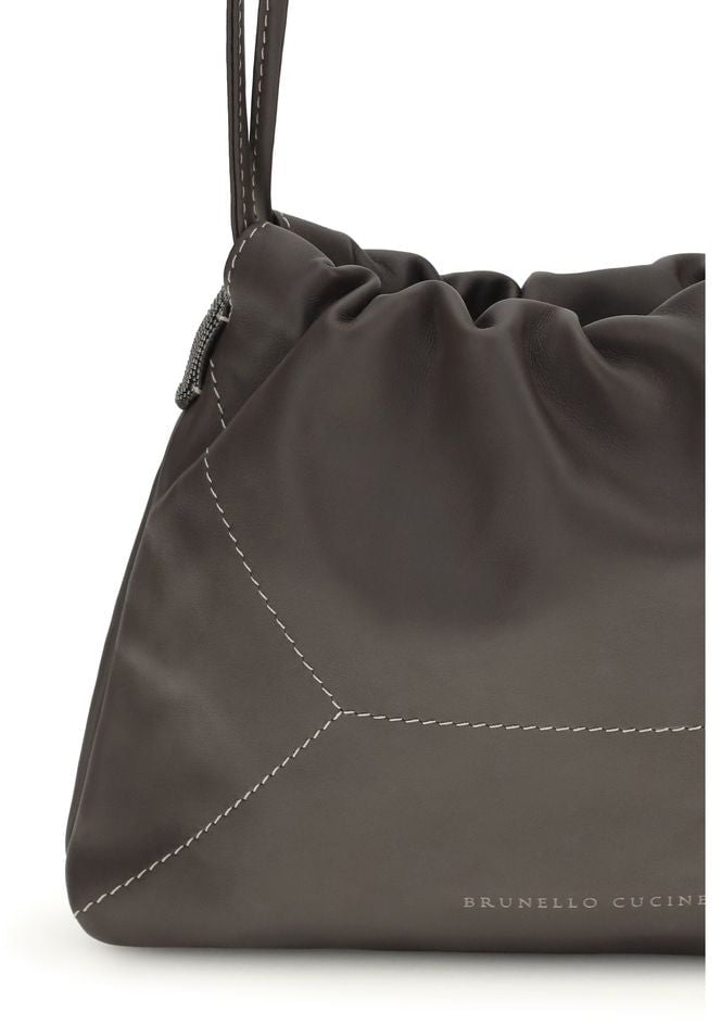 Brunello Cucinelli Brunello Cucinelli Brown Calf Leather Bos Taurus Shoulder Bag Bruin