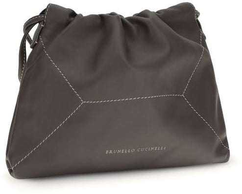 Brunello Cucinelli Brunello Cucinelli Brown Calf Leather Bos Taurus Shoulder Bag Bruin