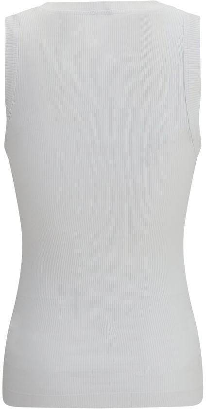 Brunello Cucinelli White Cotton Sleeveles T-Shirt Wit