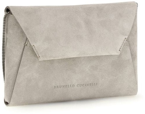 Brunello Cucinelli Brunello Cucinelli Gray Calf Leather Bos Taurus Shoulder Bag Grijs
