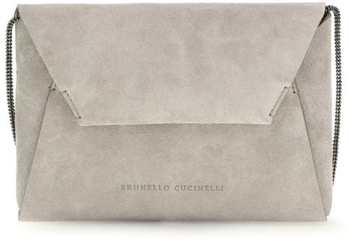Brunello Cucinelli Brunello Cucinelli Gray Calf Leather Bos Taurus Shoulder Bag Grijs