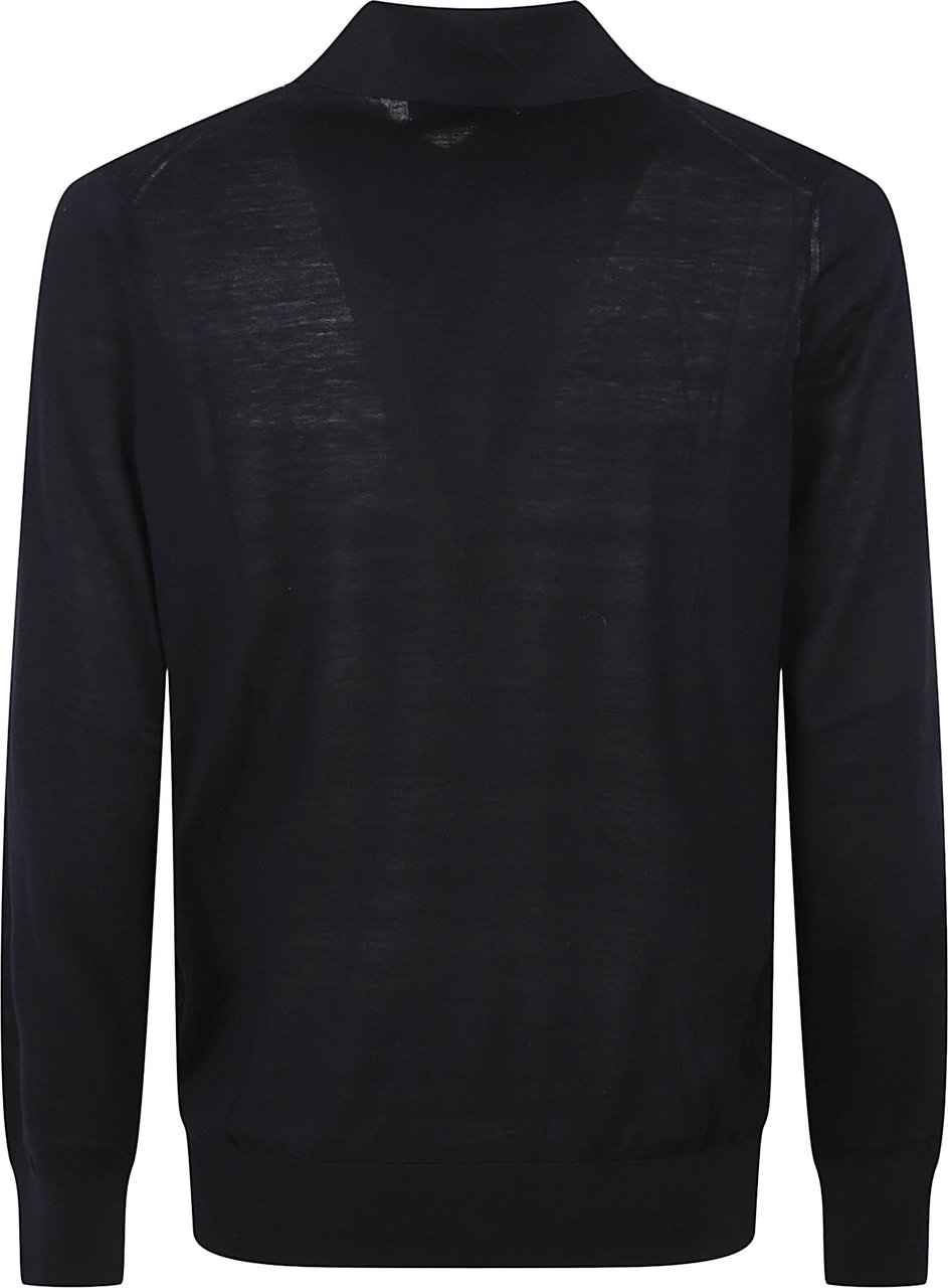 Brunello Cucinelli Long-Sleeved Button-Up Top In Deep Blue Zwart