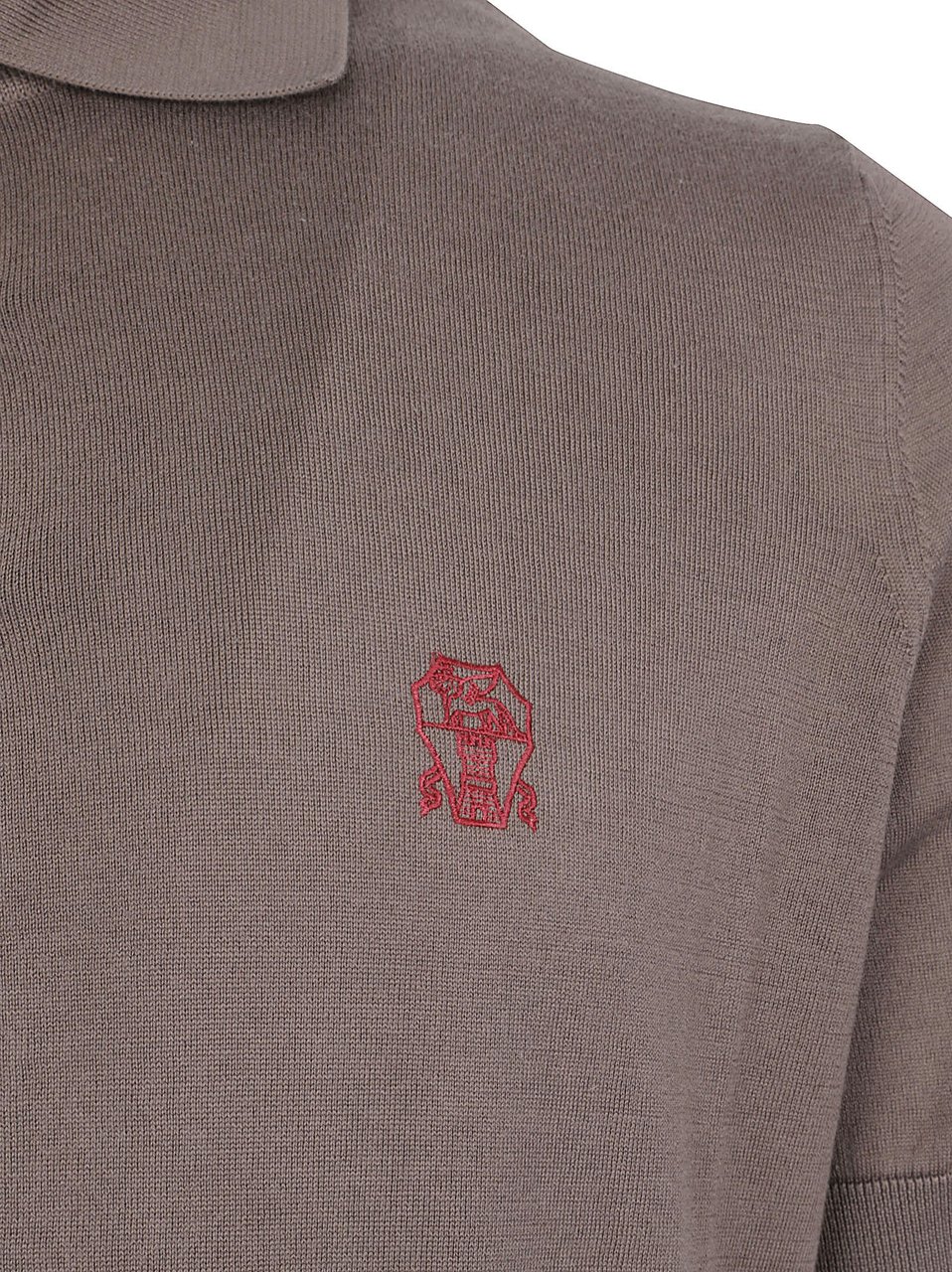 Brunello Cucinelli Short-Sleeve Polo Shirt with Classic Collar and Embroidered Detail Grijs