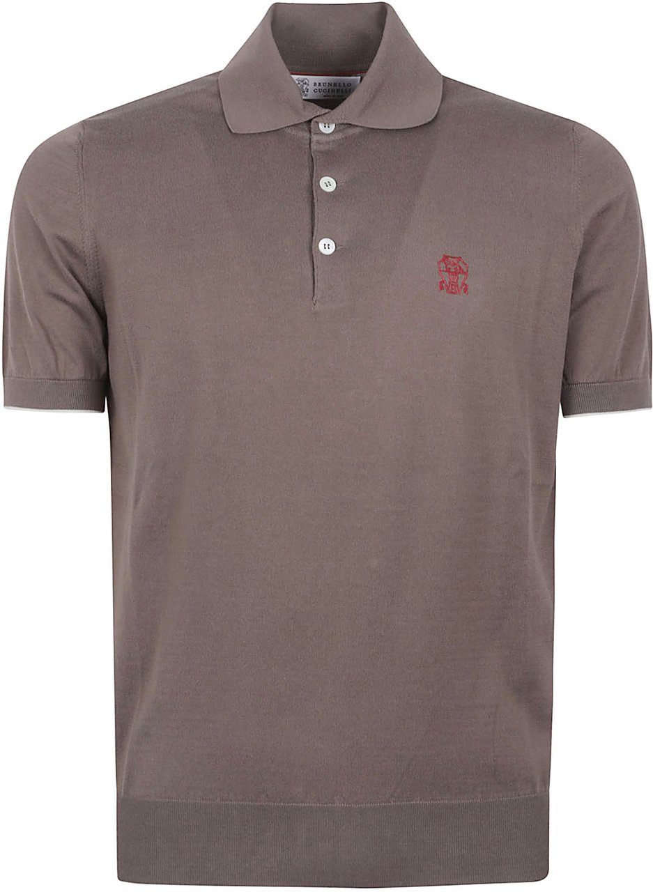 Brunello Cucinelli Short-Sleeve Polo Shirt with Classic Collar and Embroidered Detail Grijs