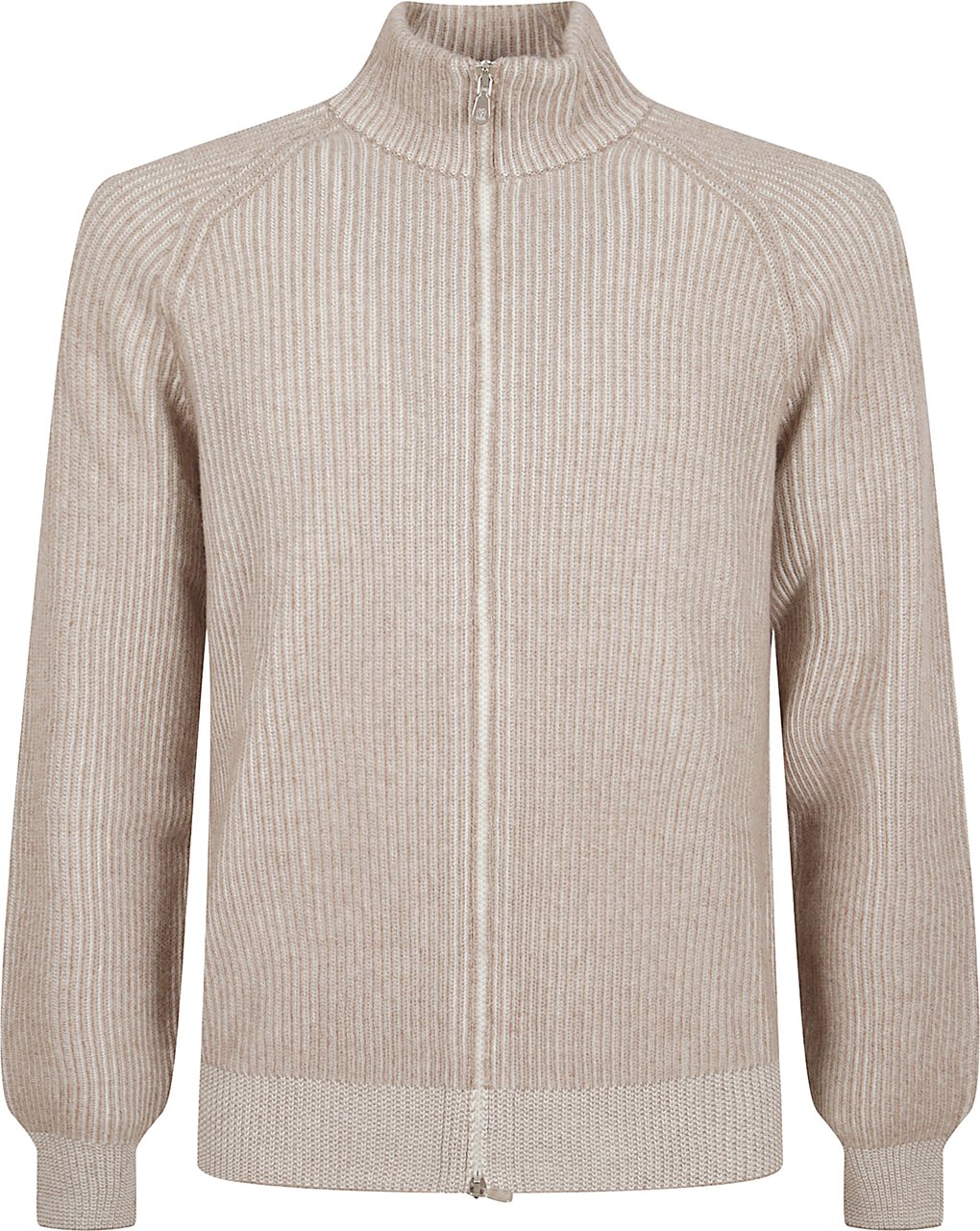Brunello Cucinelli Ribbed Knit Cashmere Sweater With Stand-Up Collar Grijs