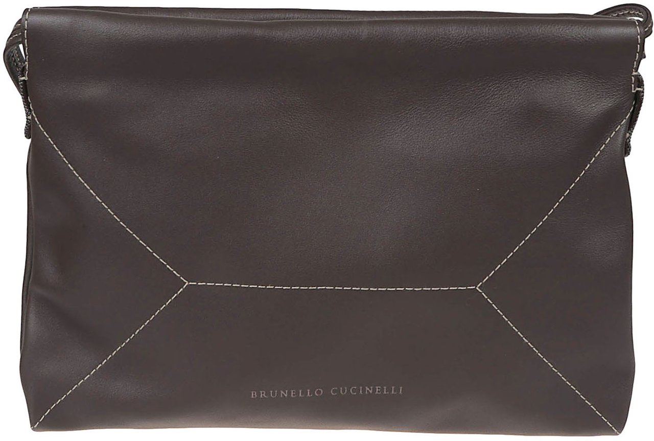 Brunello Cucinelli Mini Shoulder Bag in Smooth Brown Leather Grijs