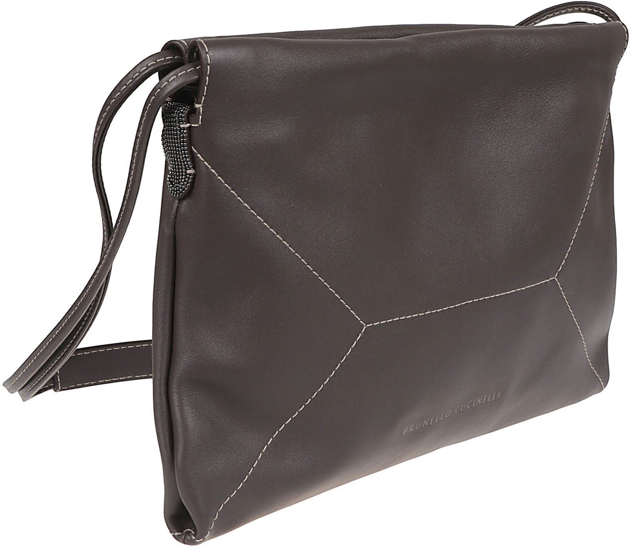 Brunello Cucinelli Mini Shoulder Bag in Smooth Brown Leather Grijs