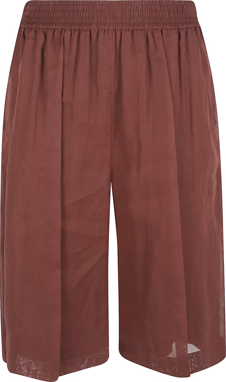 Brunello Cucinelli Relaxed Fit Brown Shorts with Elastic Waistband and Functional Pockets Maroon