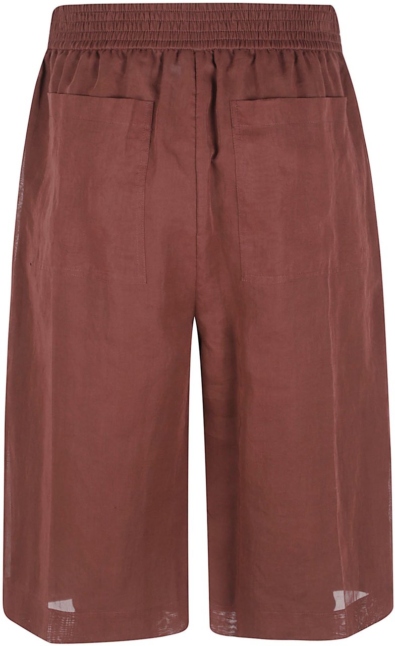 Brunello Cucinelli Relaxed Fit Brown Shorts with Elastic Waistband and Functional Pockets Maroon