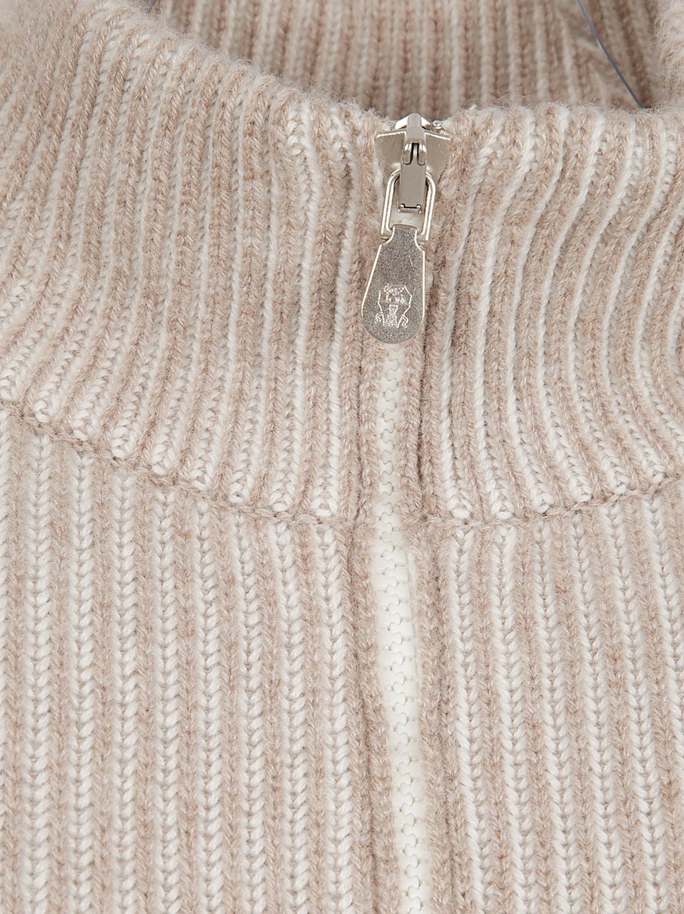 Brunello Cucinelli Ribbed Knit Cashmere Sweater With Stand-Up Collar Grijs