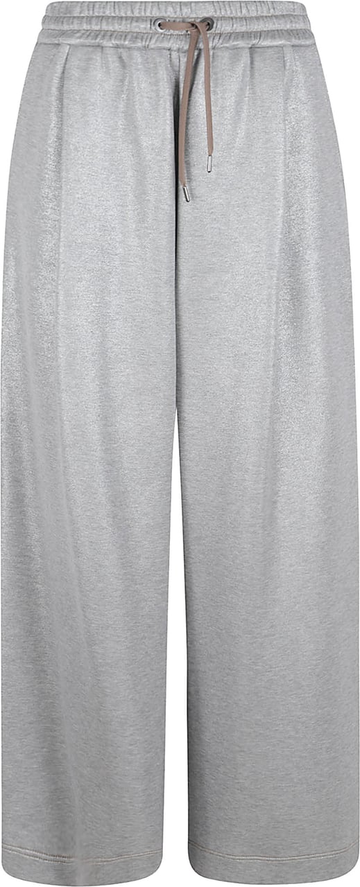 Brunello Cucinelli Wide-Leg Trousers with Sparkling Effect and Contrast Stitching Grijs
