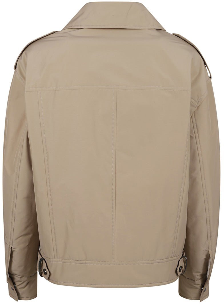 Brunello Cucinelli Cropped Jacket With Diagonal Zipper Neutraal