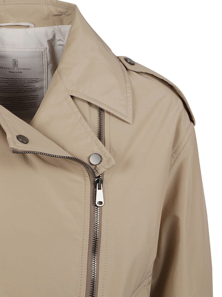 Brunello Cucinelli Cropped Jacket With Diagonal Zipper Neutraal