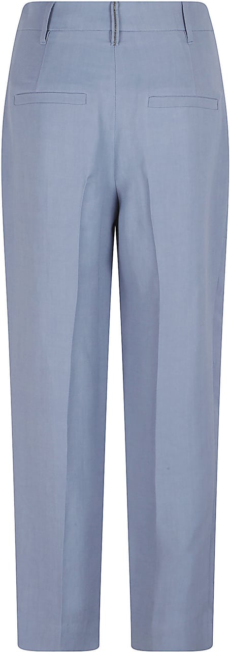 Brunello Cucinelli Tailored Blue Trousers with Straight-Leg Silhouette Grijs