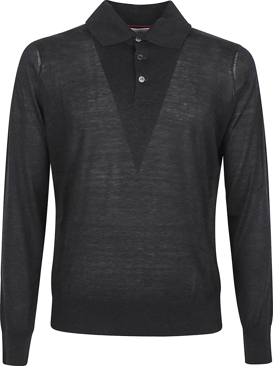 Brunello Cucinelli Navy Silk and Cotton Blend Polo T-Shirt Zwart