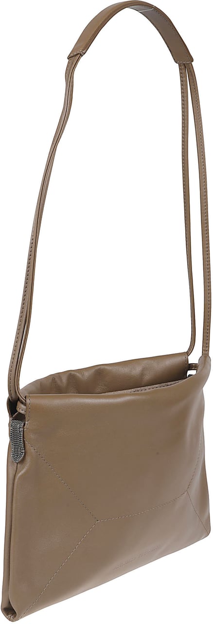 Brunello Cucinelli Rectangular Leather Bag With Drawstring Closure Bruin