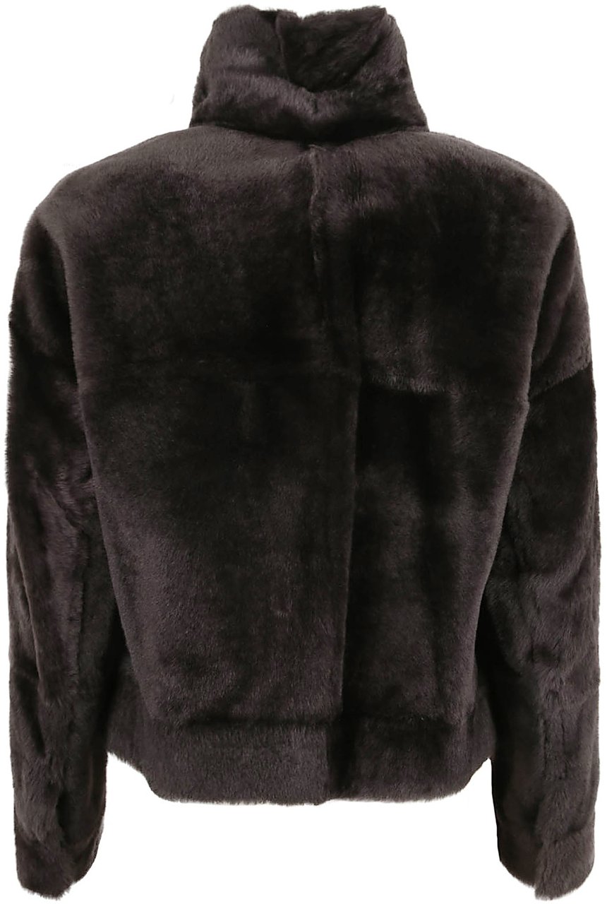 Brunello Cucinelli Shearling Jacket With High Neck Zwart