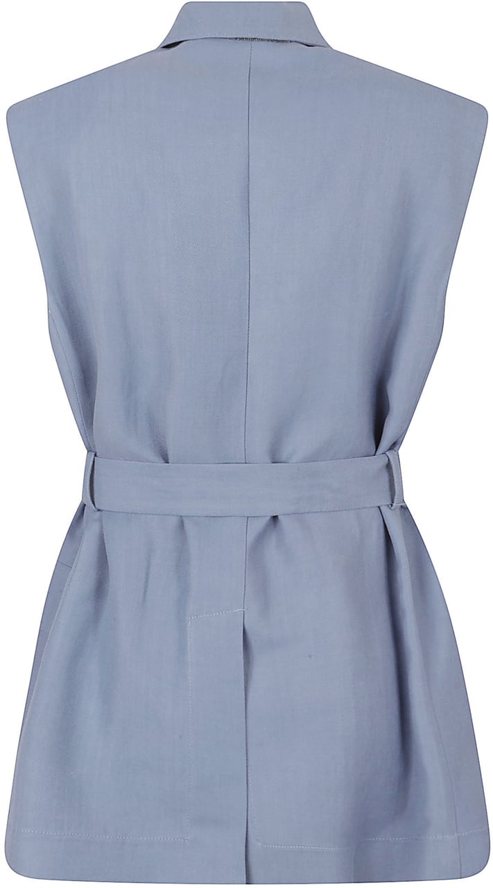 Brunello Cucinelli Sleeveless Tailored Coat With Belted Waist Grijs