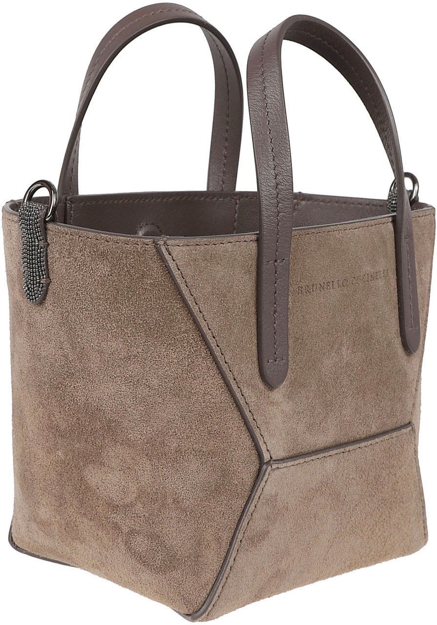 Brunello Cucinelli Compact Mini Suede Shoulder Bag Bruin
