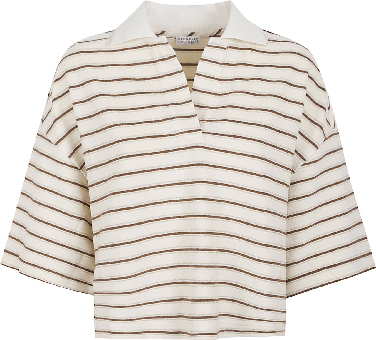 Brunello Cucinelli Cropped Top with Horizontal Stripes and Open Collar Roze