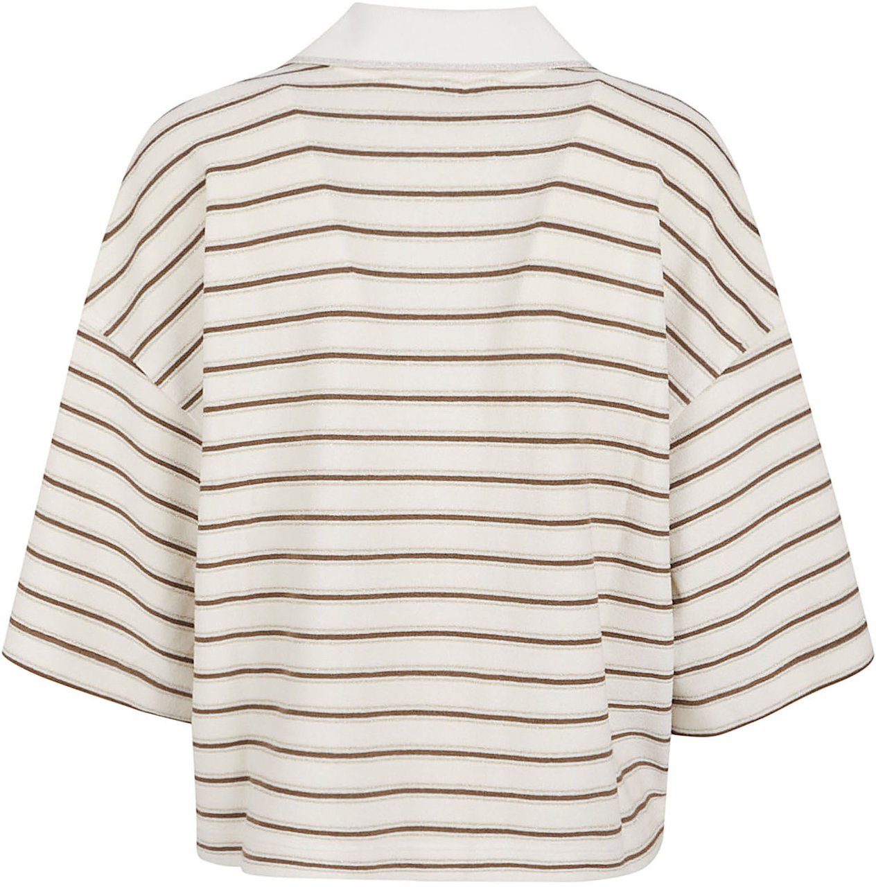 Brunello Cucinelli Cropped Top with Horizontal Stripes and Open Collar Roze