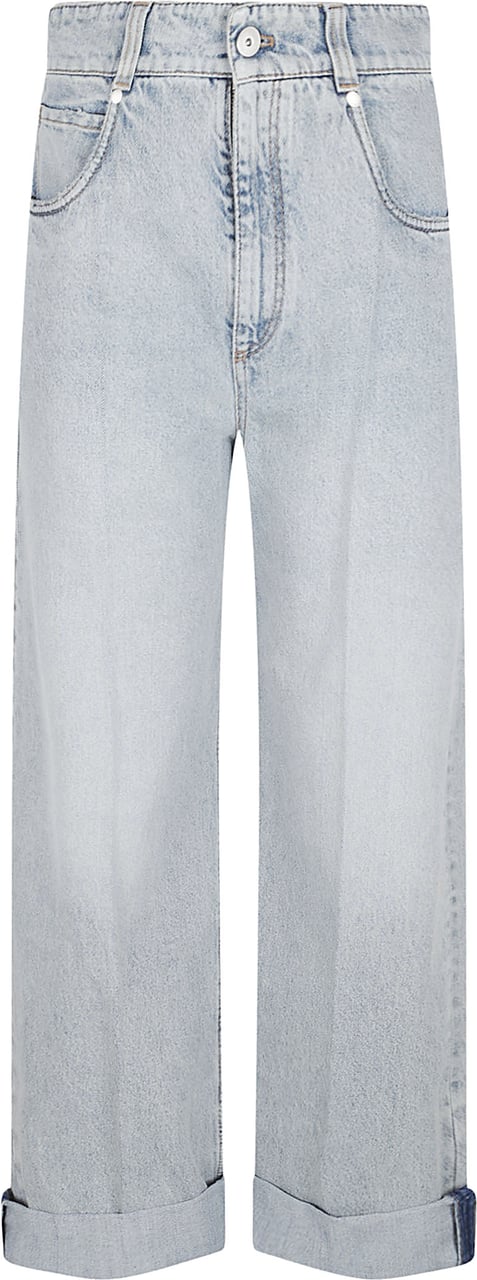 Brunello Cucinelli Light-Wash Denim Trousers with Rolled Hems Grijs