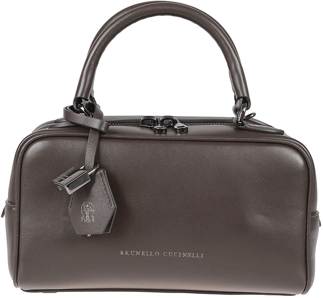 Brunello Cucinelli Rectangular Leather Bag With Zip Closure Grijs